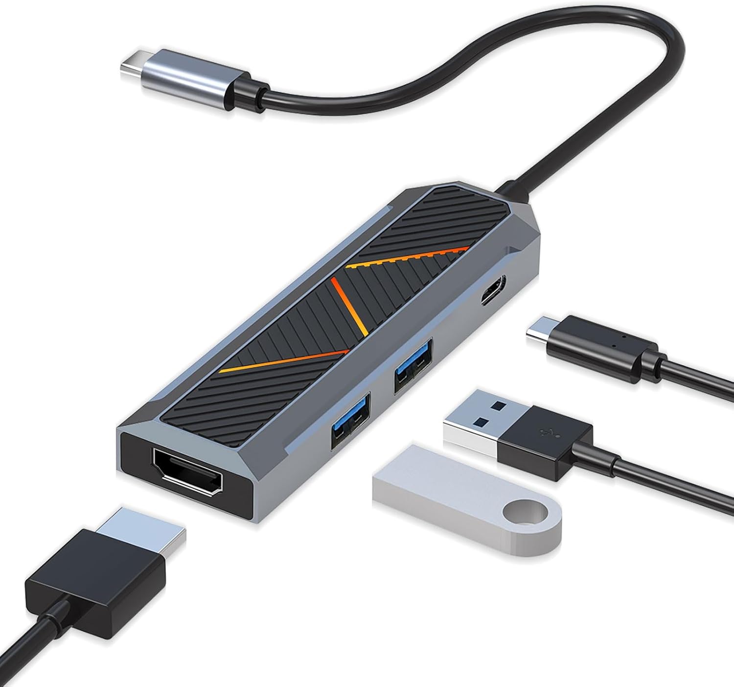 4-у-1 USB-C-канцэнтратар з разветвальнікам 4K 60 Гц HDMI