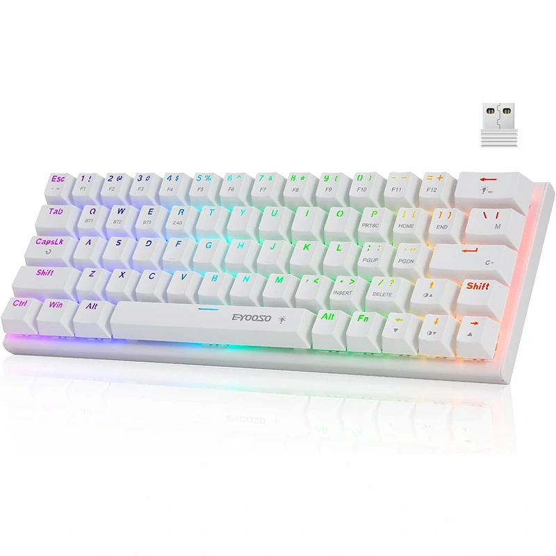 Механічная гульнявая клавіятура з 63 RGB-клавішамі, бесправадная BT 2,4 ГГц type-c