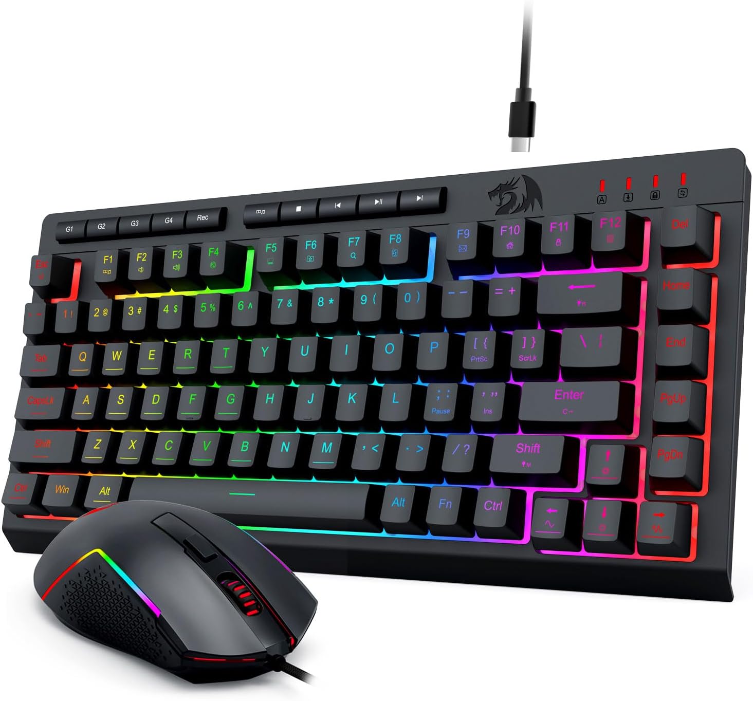Чорная правадная гульнявая клавіятура і мыш S155 з падсветкай RGB