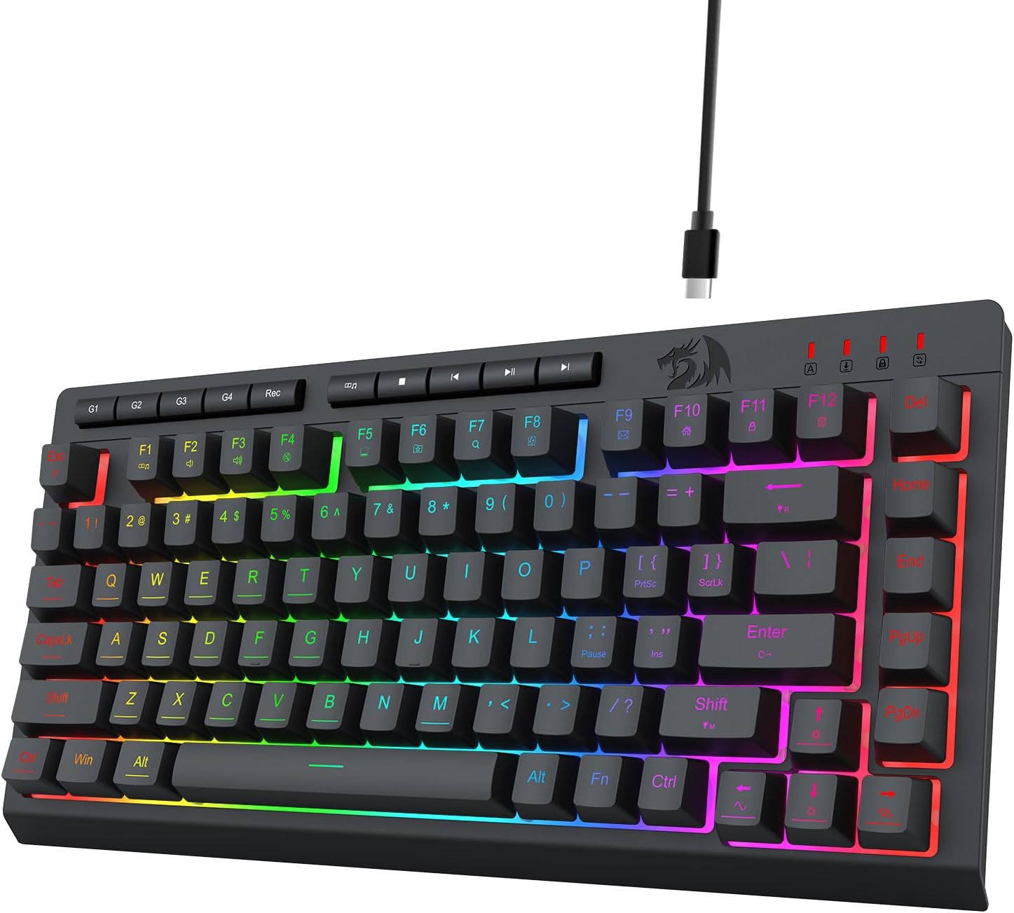 Чорны K524 з правадной гульнявой падсветкай RGB, 75% клавіятура